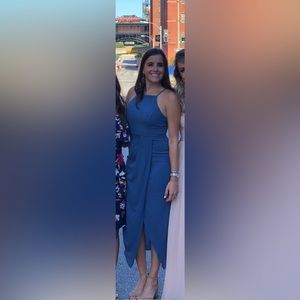 Blue midi dress with tie back